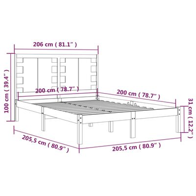 vidaXL fekete tömör fenyőfa ágykeret 200 x 200 cm