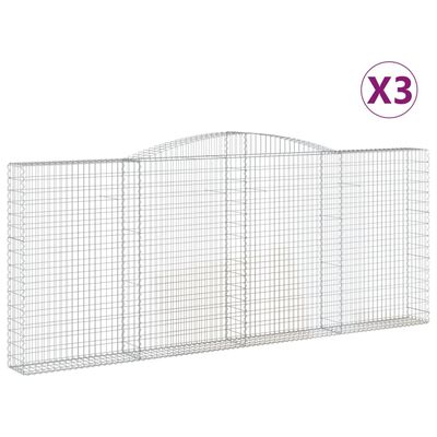 vidaXL 3 db íves horganyzott vas gabion kosár 400x30x160/180 cm