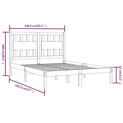 vidaXL Double fekete tömör fenyőfa ágykeret 135 x 190 cm