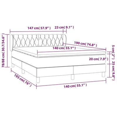 vidaXL fekete szövet rugós ágy matraccal 140 x 190 cm