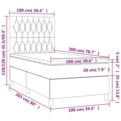 vidaXL sötétszürke szövet rugós ágy matraccal 100 x 200 cm