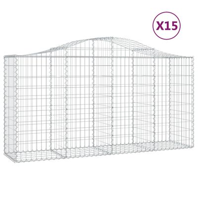 vidaXL 15 db íves horganyzott vas gabion kosár 200x50x100/120 cm