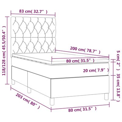 vidaXL sötétbarna szövet rugós ágy matraccal 80 x 200 cm