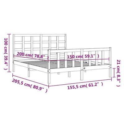 vidaXL tömör fa ágykeret fejtámlával King Size