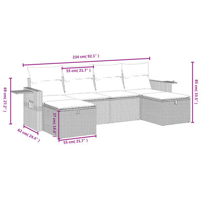 vidaXL 6 részes barna polyrattan kerti ülőgarnitúra párnával