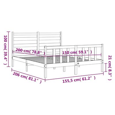 vidaXL tömör fa ágykeret fejtámlával King Size