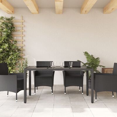 vidaXL fekete polyrattan üveglapos kerti asztal 150 x 90 x 75 cm