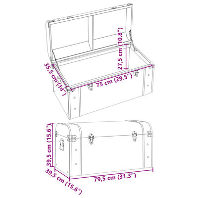 vidaXL sötétbarna furnérlemez kincsesláda retesszel 79,5x39,5x39,5 cm