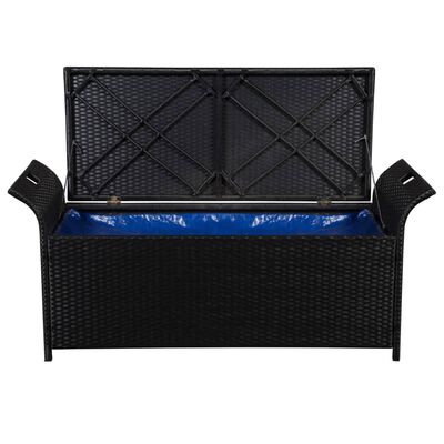 vidaXL fekete polyrattan tárolópad párnával 138 cm