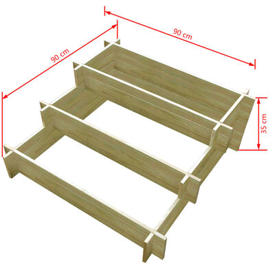 vidaXL 3 szintes impregnált fa virágtartó 90 x 90 x 35 cm