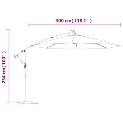 vidaXL antracit konzolos kerti napernyő LED-del és acélrúddal 300 cm