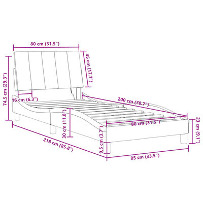 vidaXL fekete bársony ágykeret LED-világítással 80 x 200 cm