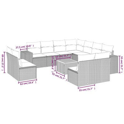 vidaXL 12 részes szürke polyrattan kerti ülőgarnitúra párnákkal