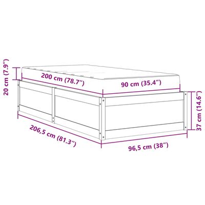 vidaXL tömör fenyőfa ágy matraccal 90 x 200 cm