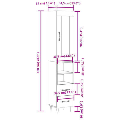 vidaXL sonoma tölgy szerelt fa magasszekrény 34,5x34x180 cm