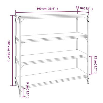 vidaXL szürke sonoma színű szerelt fa/acél könyvszekrény 100x33x100 cm