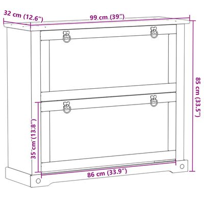 vidaXL Corona tömör fenyőfa cipőszekrény 99x32x85 cm