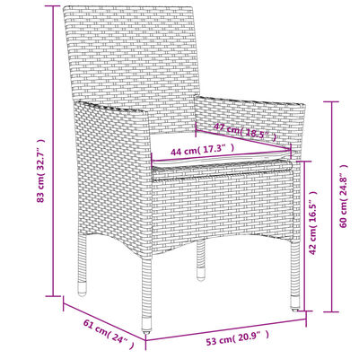 vidaXL 3 részes bézs polyrattan/üveg bisztrógarnitúra párnával