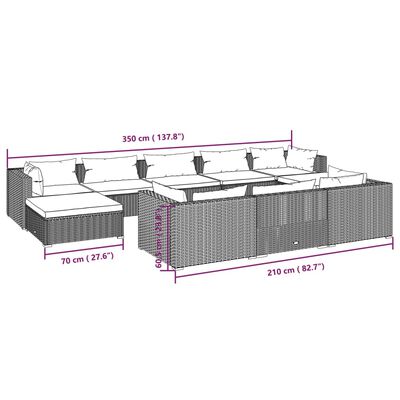 vidaXL 10 részes szürke polyrattan kerti ülőgarnitúra párnákkal