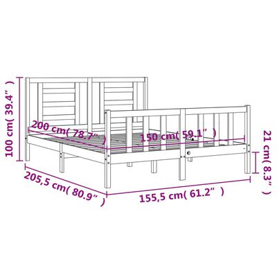 vidaXL szürke tömör fa ágykeret fejtámlával King Size