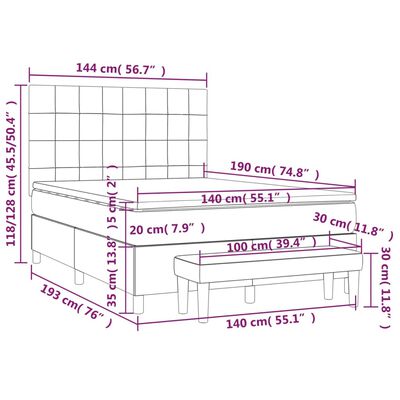 vidaXL világosszürke szövet rugós ágy matraccal 140 x 190 cm