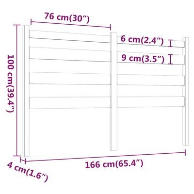 vidaXL fekete tömör fenyőfa ágyfejtámla 166 x 4 x 100 cm