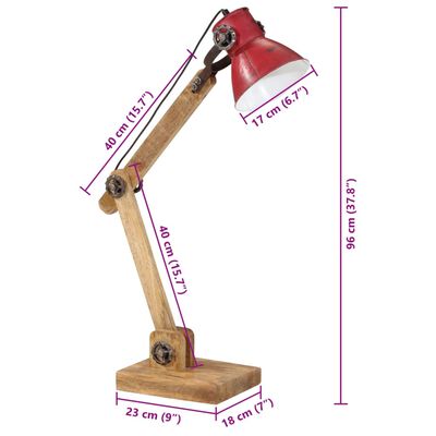 vidaXL kopott piros asztali lámpa 25 W 23 x 18 x 96 cm E27