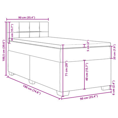 vidaXL fekete bársony rugós ágy matraccal 90x190 cm