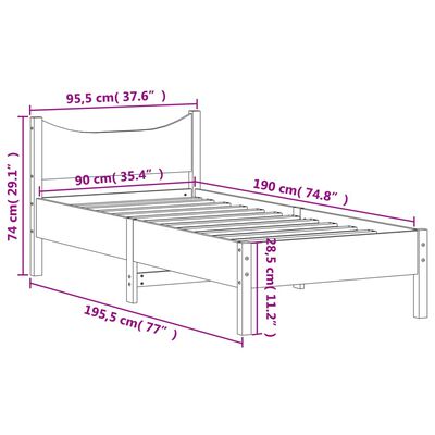 vidaXL fehér tömör fenyőfa ágykeret matrac nélkül 90 x 190 cm