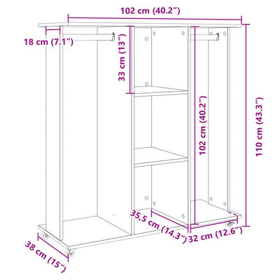 vidaXL fekete szerelt fa ruhásszekrény kerékkel 102 x 38 x 110 cm