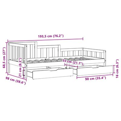 vidaXL fehér tömör fenyőfa kanapéágy fiókokkal 90 x 200 cm