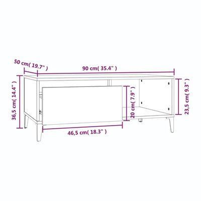 vidaXL füstös tölgy színű fatermék dohányzóasztal 90x50x36,5 cm