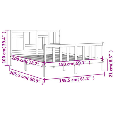 vidaXL fehér tömör fa ágykeret fejtámlával King Size