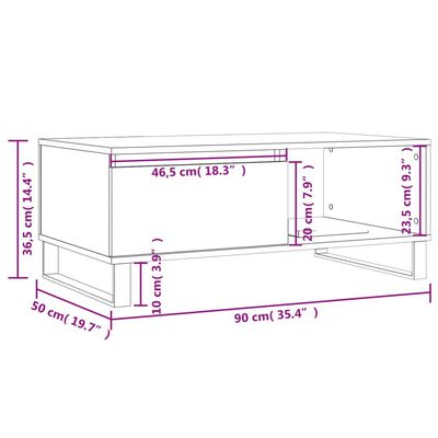 vidaXL barna tölgyszínű szerelt fa dohányzóasztal 90x50x36,5 cm