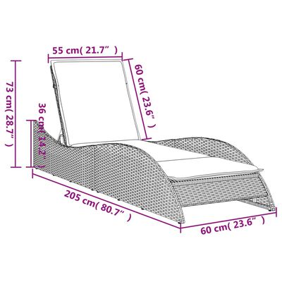 vidaXL világosszürke polyrattan napozóágy párnával 60x205x73 cm