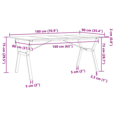 vidaXL tömör fenyőfa és öntöttvas étkezőasztal Y-vázzal 180x90x75 cm