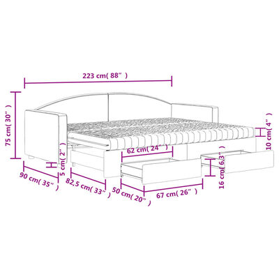 vidaXL fekete kihúzható szövet heverő fiókokkal 80 x 200 cm