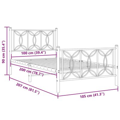 vidaXL fehér fém ágykeret fej- és lábtámlával 100x200 cm