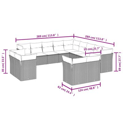 vidaXL 13 részes szürke polyrattan kerti ülőgarnitúra párnákkal