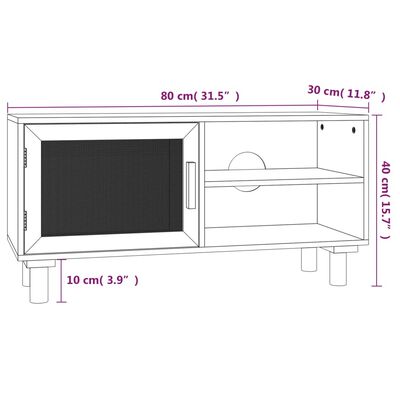 vidaXL fehér tömör fenyő és természetes rattan TV-szekrény 80x30x40 cm