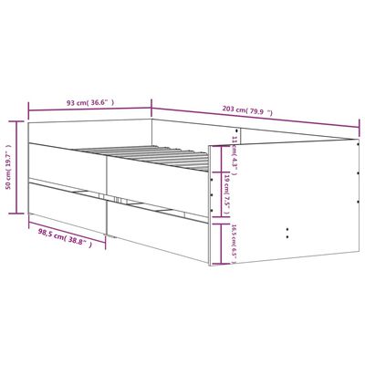 vidaXL szürke sonoma tölgy színű műfa ágykeret fiókokkal 90 x 200 cm