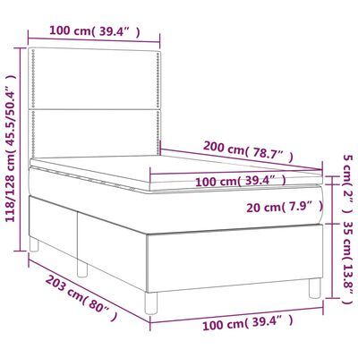 vidaXL sötétszürke szövet rugós ágy matraccal 100 x 200 cm