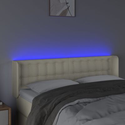 vidaXL krémszínű műbőr LED-es fejtámla 147 x 16 x 78/88 cm