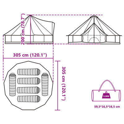 vidaXL 6 személyes zöld vízálló tipi családi sátor