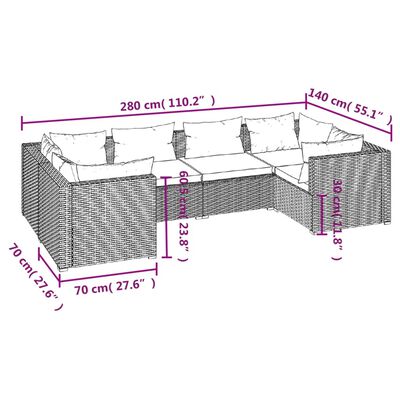 vidaXL 6 részes barna polyrattan kerti ülőgarnitúra párnákkal