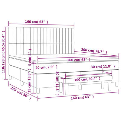 vidaXL sötétszürke bársony rugós ágy matraccal 160x200 cm