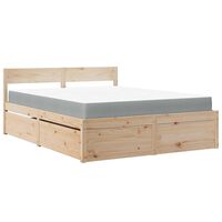 vidaXL tömör fenyőfa ágy fiókokkal és matraccal 140 x 200 cm