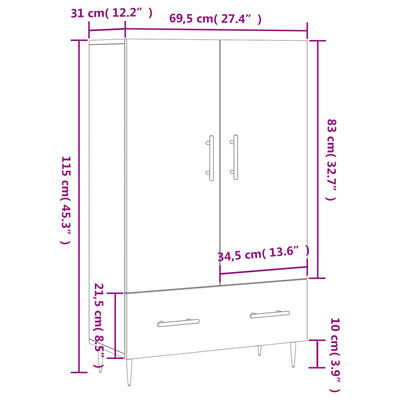 vidaXL szürke sonoma szerelt fa magasszekrény 69,5 x 31 x 115 cm