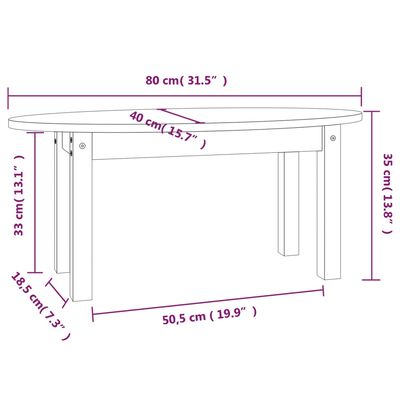 vidaXL fehér tömör fenyőfa dohányzóasztal 80x40x35 cm