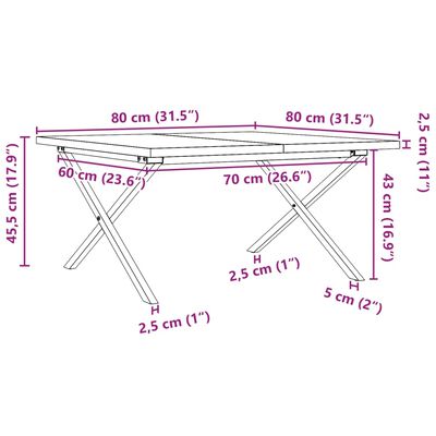 vidaXL tömör fenyőfa és öntöttvas X-vázú dohányzóasztal 80x80x45,5 cm